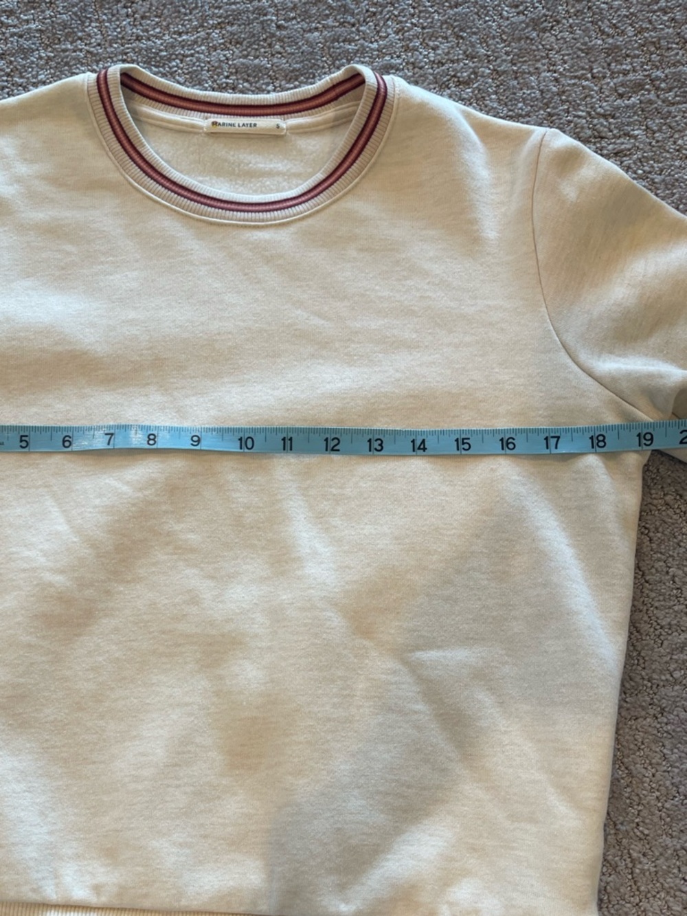 Marine Layer Oatmeal Crewneck Ringer Sweatshirt, Burgundy/Pink Trim, Pullover, S - Picture 8 of 15